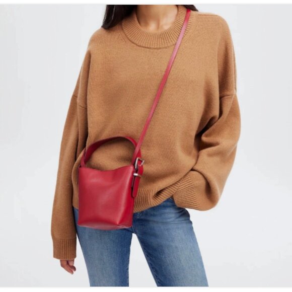 Madewell Essential Micro Bucket Bag Red Leather Mini Tote Crossbody - Picture 2 of 9